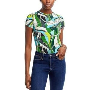 L’Agence Ressi Sea Green Equestrian Belt Swirl Colorful Print Luxury T-Shirt Med